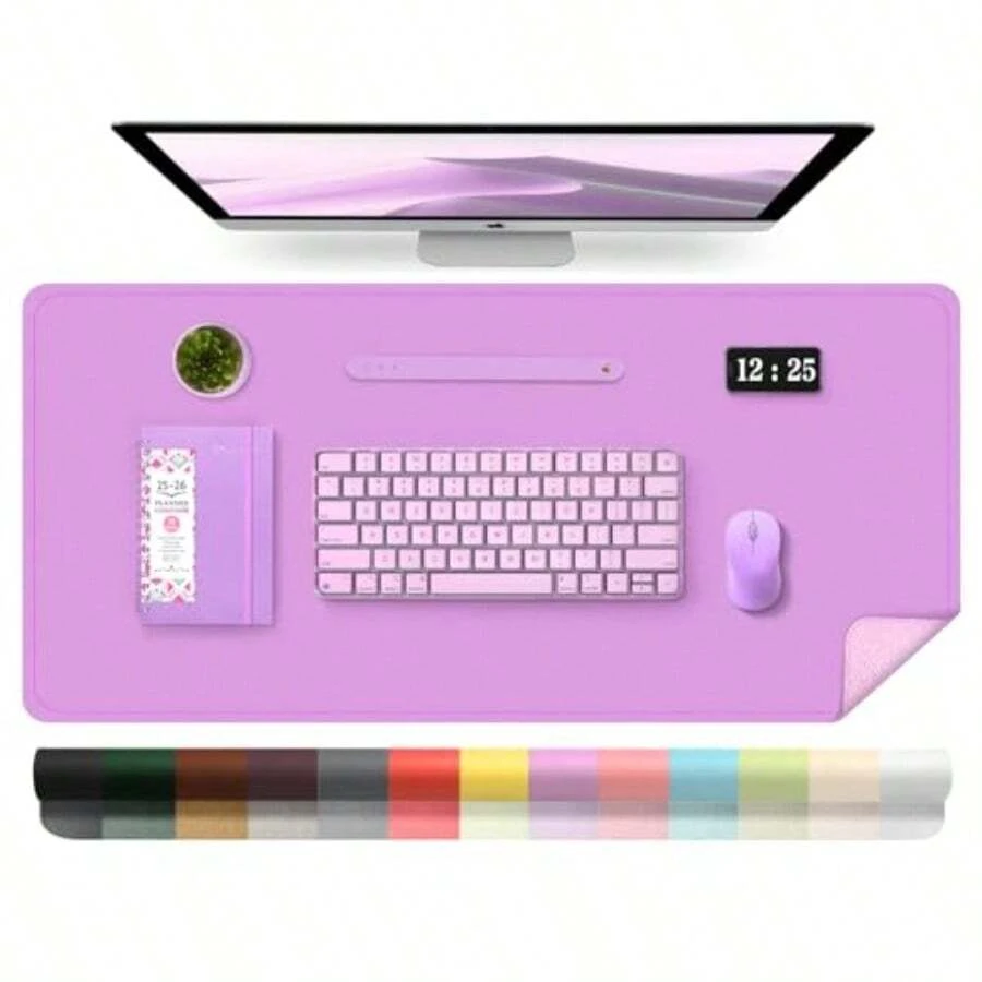 Leather Desk Pad Protector Desk Mat Large Mouse Pad Non-Slip Desk Blotter Office Laptop Desk Pad PU Leather Desk Writing Pad For Office And Home Lilac 31.5" X 15.7" - 淡紫色+39.4英寸 x 17英寸 - 查看 1