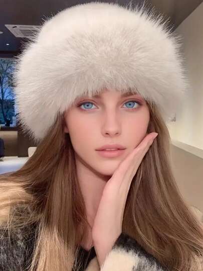 1 st plusstorlek fuskpäls enfärgad modehatt, varm fleece för höst och vinter