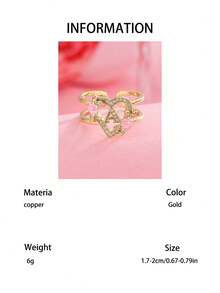1 pieza Anillo con inicial de flor en tono dorado A-Z con corazón de circonita cúbica, anillo abierto ajustable para mujeres, joyería de regalo de cumpleaños personalizada - Amarillo Oro - Ver 10