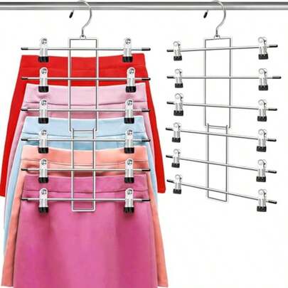 Pants Hangers With Clips Space Saving Hanging Closet Organizer-6 Tiers Skirt Hangers With 360° Swivel Hook Closet Organizer-Clothes Hangers- College Dorm Essentials Apartment Essentials-1 Pack