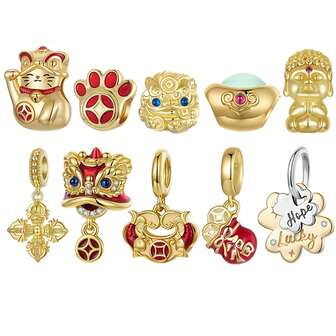 WOSTU 1 pieza Pulsera de plata de ley 925 chapada en oro con gato afortunado y trébol de cuatro hojas, accesorio para mujer y niña, joyería de moda, regalo para Año Nuevo