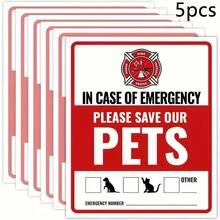 1/5/10pcs Pet Emergency Alert Stickers, UV-Resistant & Waterproof, Dog Safety Sign For Fire & Emergency, High Visibility, Easy To Stick - Multicolor - View 8