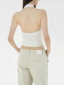 Women's Solid Color Knitted Ribbed Cable Knit Sweaters, Spring/Summer Clothes, Beach Outfits, Summer Tops, Going Out Tops, Vest Tops, Summer Holiday Outfits, Jumpers, Sweaters - White - View 2