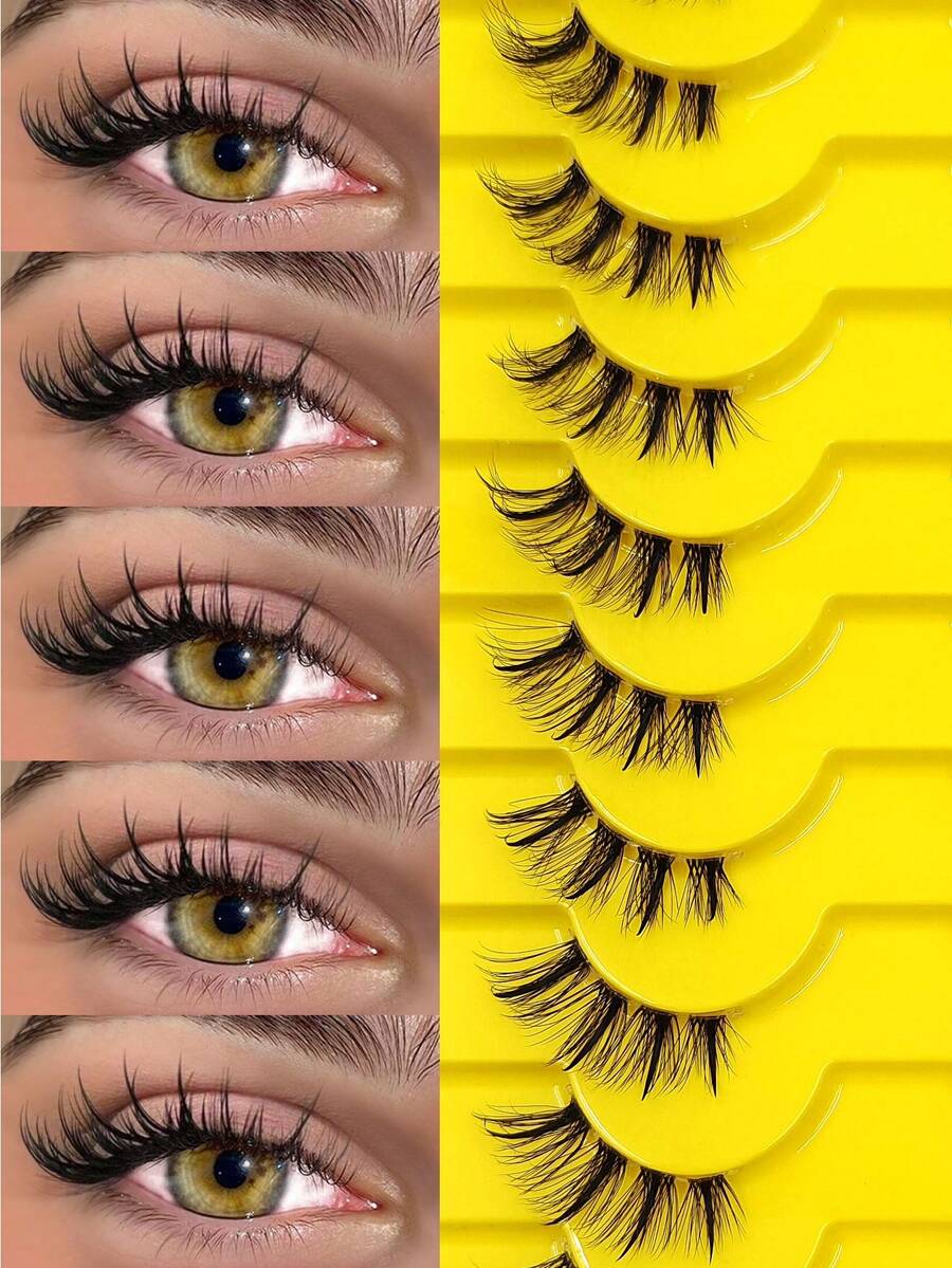 Asiteo 10 Pairs Cartoon Style Elongated Tail Pointed Tip Eyelashes, Thai Cat Eye Anime False Lashes, Natural Thin Faux Mink Lashes With Transparent Band, Eyelash Extensions For Daily Makeup, False Eyelashes, Eyeliner - Lông mi mắt mèo - Xem 1
