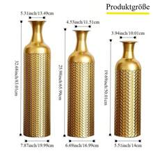Set Of 3 Large Gold Floor Vases - Decorative Floor Vases With Textured Pattern (50/66/83 Cm) Tall Metal Planters, Decorative Vases For Living Room And Hallway In Vintage Design - Gold - View 12