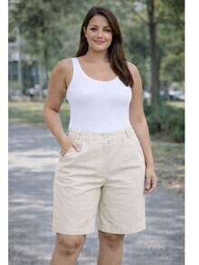 Sensory Bermuda Shorts With Elastic Waistband And Zipper - Beige - View 1