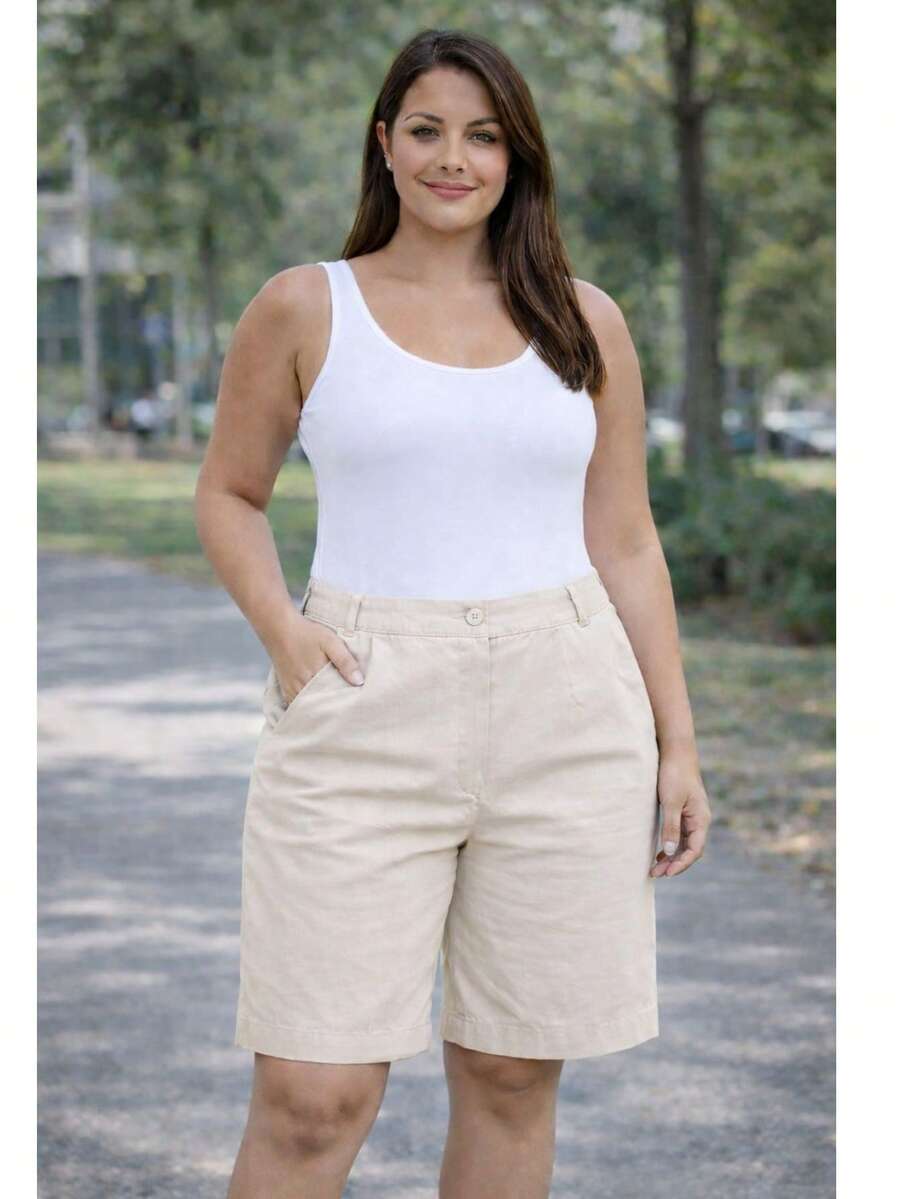 Sensory Bermuda Shorts With Elastic Waistband And Zipper - Beige - View 1