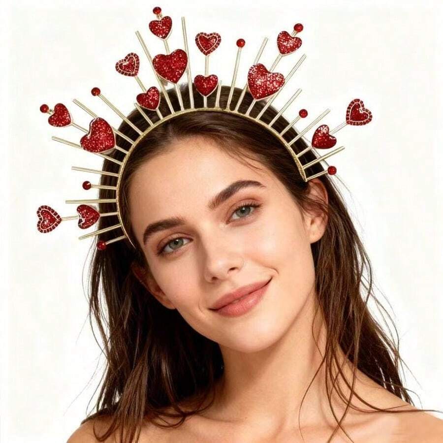 Diadema con forma de corazón, diadema con adornos de strass y lentejuelas en forma de corazón