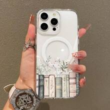 Soft Girl Magnetic Case For IPhone11/12/13/14/15/16/17/Promax, Floral Bookshelf Lightweight, Drop-Proof, MagSafe Compatible | Perfect For Teen GirlsYOUR-BELOVED-PHONE Christmas Gifts Christmas Gifts,New Year Gifts,Valentine's Day Gifts - 透明的 - 查看 1