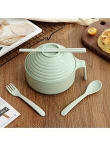 可爱带盖带把手面条碗餐具麦秆造型汤碗微波炉适用碗 1 套