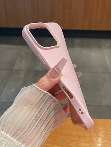 1pc Pink Faux Leather Texture Phone Case With Lens Protection And Shock-Absorbing Function, Suitable For IPhone And Galaxy, Minimalist Fashionable Aesthetic Accessory For IPhone 15/16/17/17 Pro Max - Pink - View 3