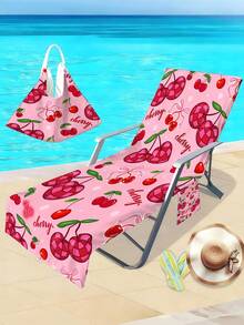 1pc Strawberry & Cherry Print Beach Chair Cover, Summer Exclusive Series, Super Fiber Quick-Dry Towel Pool Lounge Chair Cover, Beach Towel Chair Cover, Lounge Chair Towel, Beach Towel With Pocket, Holiday Accessory, Travel Essential Bathroom Decor - Multicolor - View 12