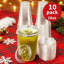10/20/40/100 Clear Plastic Cup With Straw With Lid, Clear Drinking Cup With Lid, 16 Oz Plastic Cup, Suitable For Iced Coffee, Smoothies, Milkshakes And Any Cold Drink, Suitable For Wedding Event Parties, Outdoor Barbecues, Halloween Party, - Trong sáng - Xem 3