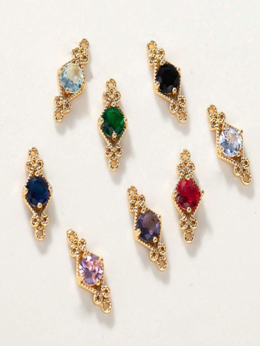 5/10件装 时尚镀金铜锆石蕾丝菱形双吊坠 DIY 首饰制作及装饰配件，适用于耳环、发夹、项链，可作为礼物送给朋友、家人、老师、爱人、男士和女士，适合生日、家庭聚会、派对等场合，是完美的礼物之选。 - 彩色 - 查看 1