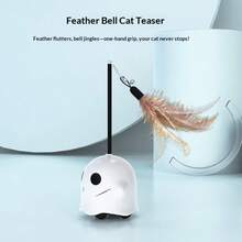 新款智能逗猫玩具，懒人造型带羽毛猫玩具，可自娱自乐，激发追逐乐趣，采用耐用材料制成，可自动360°旋转避开障碍物 - 白色 - 查看 5
