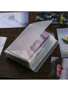 40 piezas Álbum de pegatinas A6, cinta, foto, pegatina, tarjeta, factura, nota, organizador de archivos con clip, adecuado para el aula, el hogar, la oficina y los viajes, esencial de vuelta a la escuela, útiles escolares - transparente - Ver 7