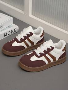 1 đôi giày thể thao trẻ em màu đỏ tía, giày sneaker thường ngày. - Màu Đỏ Sâu - Xem 16