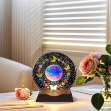 Butterfly Surrounded Floral Landscape, Planet Crystal Round Night Light, Dreamy Starry Sky, 3D Carved Atmosphere Lamp, Girly Heart Shaped, Bedroom Bedside Healing Night Light, Fairy Tale Style Desk Decor Lamp, Creative Gift For Girlfriend/Best Friend, Accompany You Strolling In The Romantic World Of Flowers, Butterflies And Starry Sky - Multicolor - View 1