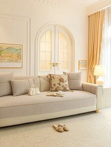 1pc Chenille Jacquard Sofa Cushion Cover, Lightweight & Luxurious, Minimalist & Fashionable Sofa Slipcover, Anti-Slip, Anti-Dust, Anti-Scratch, Protect Sofa, Suitable For All Seasons, Bedroom, Living Room And Study - Khaki - View 2