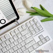 130+ Keycaps Set, White Iso-Height Keycaps (Keycaps Only), Line Crack Backlit Side-Printed Keycaps Compatible With 104/98/87/75/68/64/61 Keys - White - View 4