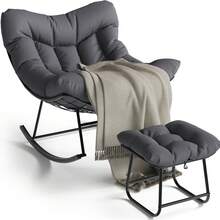 Silla de balanceo de Papasan de gran tamaño con cojín otomano y acolchado, silla de balanceo en forma de huevo de marco metálico, sillas de salón cómodas del patio al aire libre para la sala de estar del dormitorio Sala de lectura Balcón - Gris - Ver 1