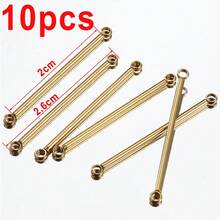 10 piezas de barras conectoras de acero inoxidable de color dorado, barras de conexión de doble orificio, barras redondas para hacer collares, aretes y accesorios de joyería DIY - H2282 - Ver 12