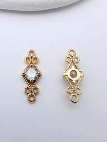 5/10pcs Fashionable Gold-Plated Copper Zirconia Stone Lace Rhombus Double Pendant DIY Jewelry Making And Decorative Accessories, Suitable For Earrings, Hair Clips, Necklaces, Gifts For Friends, Family, Teachers, Lovers, Men And Women, Birthdays, Family Gatherings, Perfect Gifts, Party Favors - Multicolor - View 6