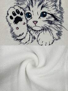 Suéter de punto con escote en V con estampado de pata de gato, holgado y casual de manga larga, moda de talla grande para mujer, ropa de invierno de talla grande para mujer en color blanco - Blanco - Ver 5