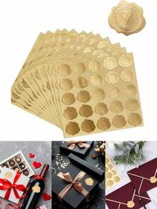 200 Stück/8 Blatt goldfarbene geprägte herzförmige Wachssiegel Aufkleber, Wachssiegel Design - selbstklebende Folie Aufkleber, geeignet für Hochzeitseinladungen/Karten/Parteigeschenke, selbstklebend, ideal für Einladungen, Karten und Geschenke - anwendbar für Neujahr, Valentinstag, Hochzeiten und verschiedene Partys. - Verschiedenfarbig - Übersicht 2