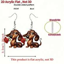 一对2D亚克力可爱卡通玫瑰花和小狗耳环，适合女性日常佩戴，完美的情人节礼物