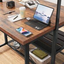 Isla de cocina de 42 pulgadas con ruedas: soporte para microondas y rejilla para panadero con 3 estantes de almacenamiento, 5 ganchos y cubierta extraíble, carrito con ruedas con capacidad de 400 lb para cocina y comedor. - Marrón - Ver 7