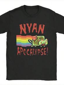 Camisetas de juego Nyan-Cats Apocalypse para hombres, divertidas memes de internet, mercancía de algodón puro, novedad corta - Negro 10 - Ver 7