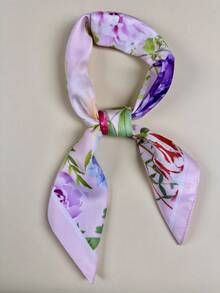 1 chiếc khăn choàng cổ in hoa thanh lịch dành cho nữ, phụ kiện tóc bằng satin. - Nhiều màu - Xem 3