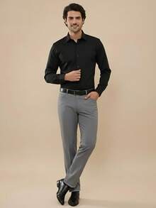 pthirillo Men's Tailored Slim Fit Executive Dress Pants, Smart Casual Style, Oxford Polyester Fabric, Classic Formal, Lightweight And Refined - 淺灰色 - 查看 8