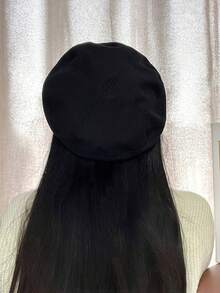 1顶女士复古熊贝雷帽，复古针织画家帽，时尚保暖，适合秋冬季日常佩戴，黑色贝雷帽 - 彩色 - 查看 2