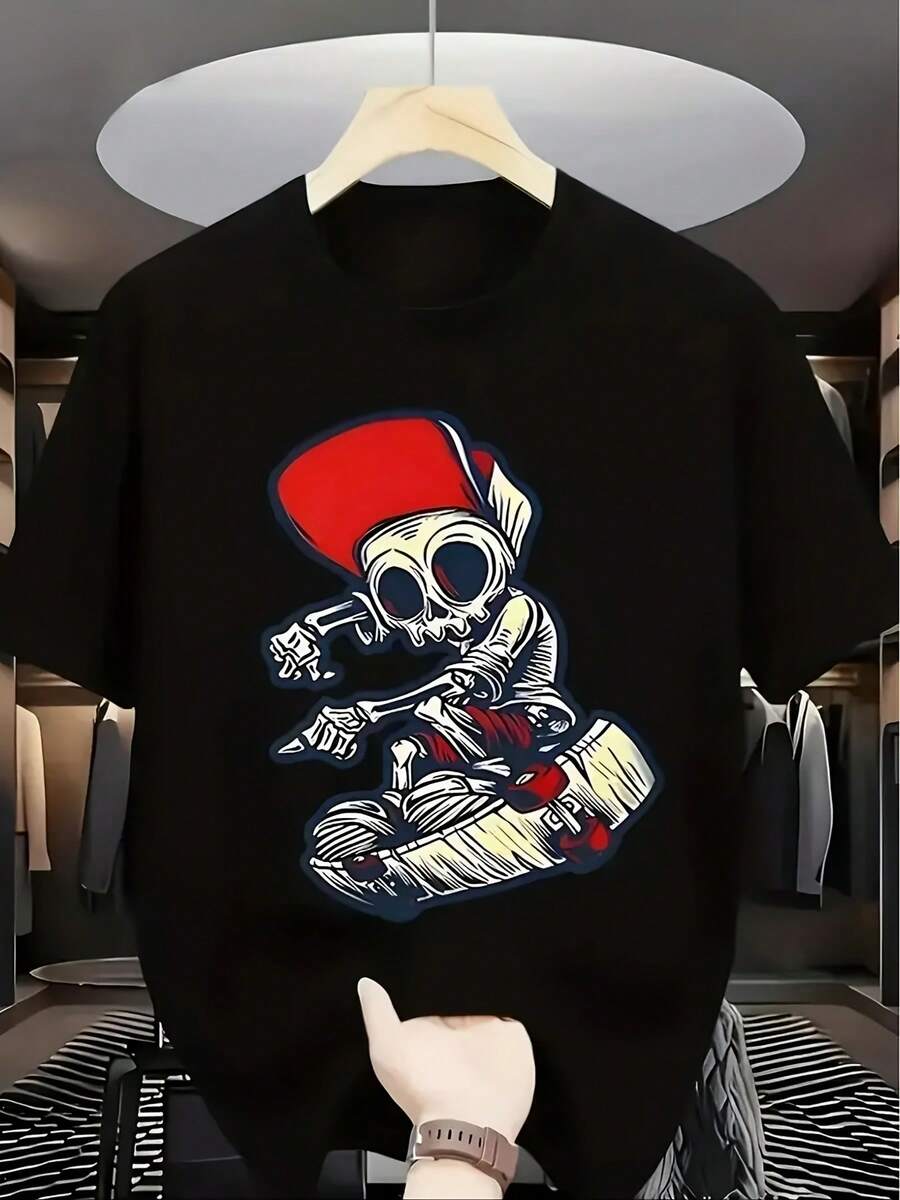Camiseta con estampado de skateboarding y skateboarding para niños - mexicano sugar skull estampado manga corta, cuello redondo top casual para juegos al aire uso diario,Camisetas para niños y niñas,Divertido exquisito diseño estampado top para niños y niñas, cómodo, ligero, transpirable, transpirable, adecuado para actividades al aire libre - regalo perfecto,Streetwear de moda, camiseta de manga corta de cuello redondo de 170g, apta para niños y adolescentes de 4 a 16 años. Camiseta de algodón 100% puro de alta calidad, lavable a máquina - Negro - Ver 1