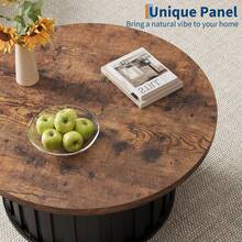 Mesa Redonda con Base de Metal, diseño Moderno de Mediados de Siglo, Mesa Central estriada de 31.9 Pulgadas para Sala de Estar, Ideal para Espacios pequeños y Apartamentos, Retro - Marrón - Ver 4