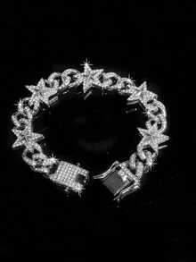 kuuioe 1件炫彩嘻哈水钻项链 女士链条手链 男女通用 时尚前卫珠宝 适合说唱歌手