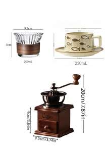 Premium Manual Coffee Grinder And Ceramic Cup Gift Set - Adjustable, Suitable For Espresso And Pour Over Coffee, Retro Desktop Decor - Multicolor - View 3