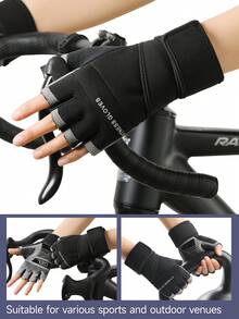 1 par de guantes sin dedos para fitness con soporte extendido de muñeca, palma antideslizante, unisex - Negro - View 4