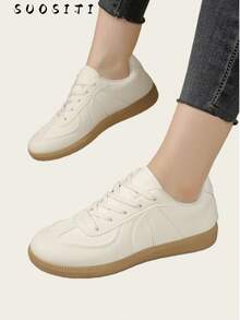 2025 Women's Autumn Casual Flat Soft Bottom Non-Slip Patchwork Outdoor Sports Shoes, Spring/Autumn - Beige - View 4