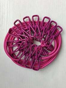 带夹子的晾衣绳，便携式伸缩防风晾衣绳，配有12个夹子，适合户外露营旅行