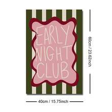 1pc Framed/Unframed Early Night Club Funny Quote Canvas Poster Retro Green Stripes Typography Wall Art Print Quirky Dopamine Decor Painting For Apartment,Living Room,Bedroom,Modern Home Decoration