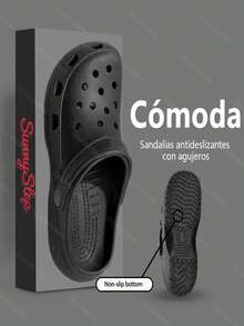Zapatillas de EVA Premium con Agujeros Ventiladores para Hombre - Talón de 3,7 cm (1,46 Pulgadas) Ultra Ligero y Suave, Suela Antideslizante con Agarre Potenciado y Secado Rápido, Máxima Comodidad Sin Ruido, Antiodorantes y Anti-Suciedad, Mantenimiento Sencillo, Diseño Casual Moderno Perfectas para Hogar, Calle y Playa (Uso Duradero a Largo Plazo) - Negro - Ver 3