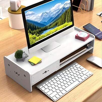 1pc Ergonomic Computer Monitor Riser Stand, Multilayer Storage Design Desktop Multifunctional Storage Box Pen Holder, Office Desk Monitor Shelf, Multifunctional Storage Area