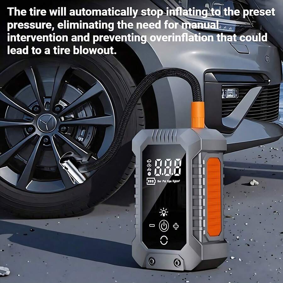 SUITU [Rapid Tire Inflator] Portable Electric Air Pump | LED Light, Tire Pressure Gauge, 7.4V 2000mAh Lithium Battery, One-Touch Smart Wireless Design - Suitable For Cars, Motorcycles, Bicycles And Sports Balls - Wireless Model - View 1