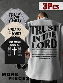 3件装 Zrgoth 男士休闲百搭简约街头字母和英文标语印花短袖T恤 - 彩色 - 查看 1