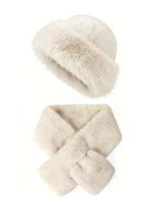 1/2pcs Warm Plush Bucket Hat & Scarf Set, Soft & Fashionable Beanie & Neck Warmer Combo, Great Gift For Loved Ones, Autumn/Winter Valentines Gift Vacation Outfits