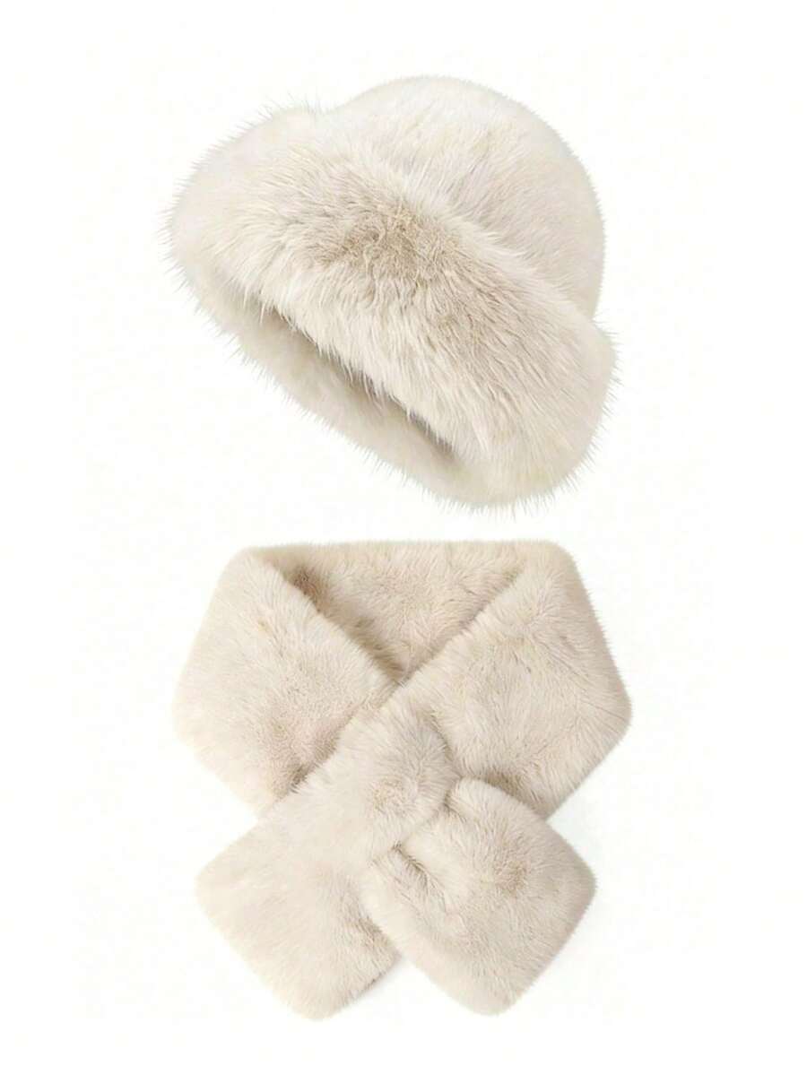 1/2pcs Warm Plush Bucket Hat & Scarf Set, Soft & Fashionable Beanie & Neck Warmer Combo, Great Gift For Loved Ones, Autumn/Winter Valentines Gift Vacation Outfits