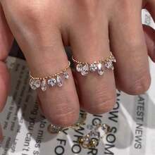 1pc Titanium Steel Colorfast Luxury Adjustable Size Water Diamond Pull Ring For Women Index Finger Ring Fashion Jewelry - Multicolor - View 6